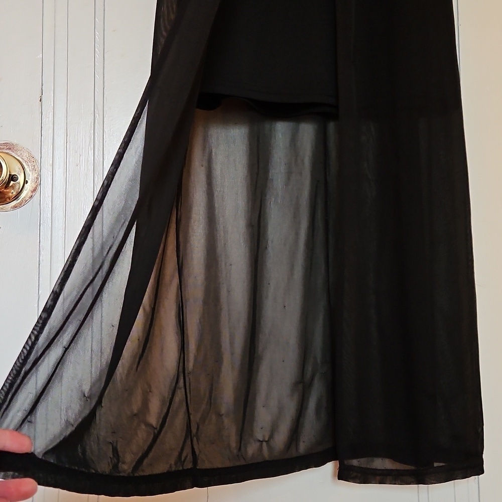 Semi-Formal Black Maxi Dress, Sheer Outer Layer, Front Slit, Sz M - Picture 7 of 13